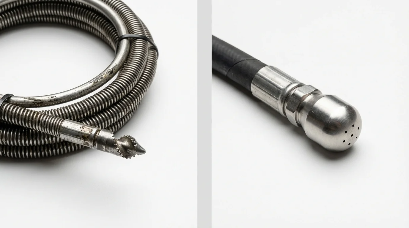 Drain snake cable and hydro jetting nozzle used for drain cleaning in Eudora, AR