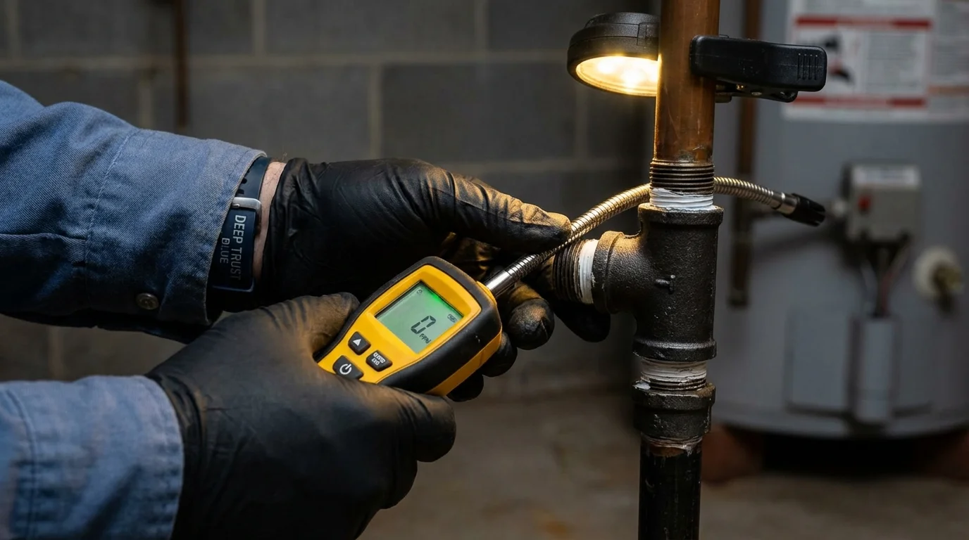 Gas leak detection with electronic sniffer by Johns Plumbing LLC in Eudora