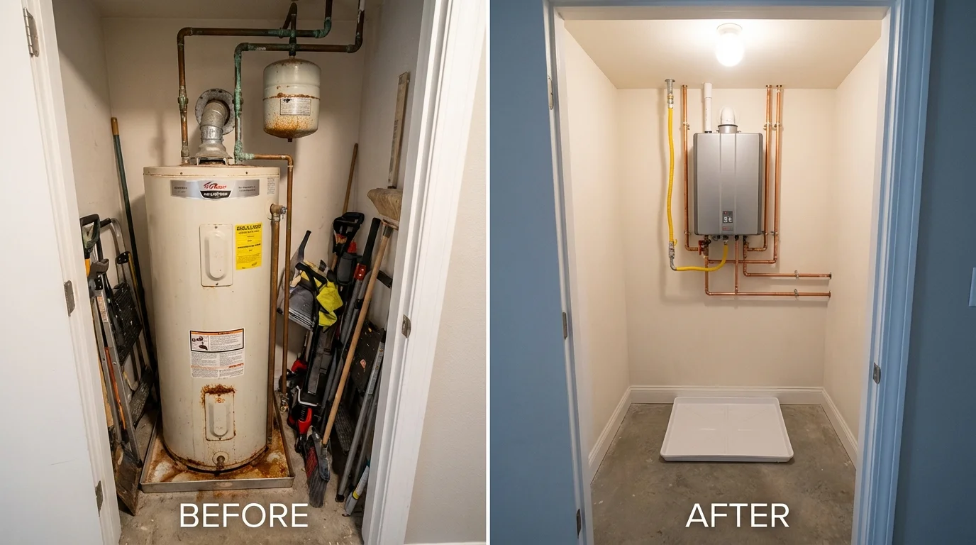 Tank water heater versus wall-mounted tankless unit comparison for Eudora, AR homeowners