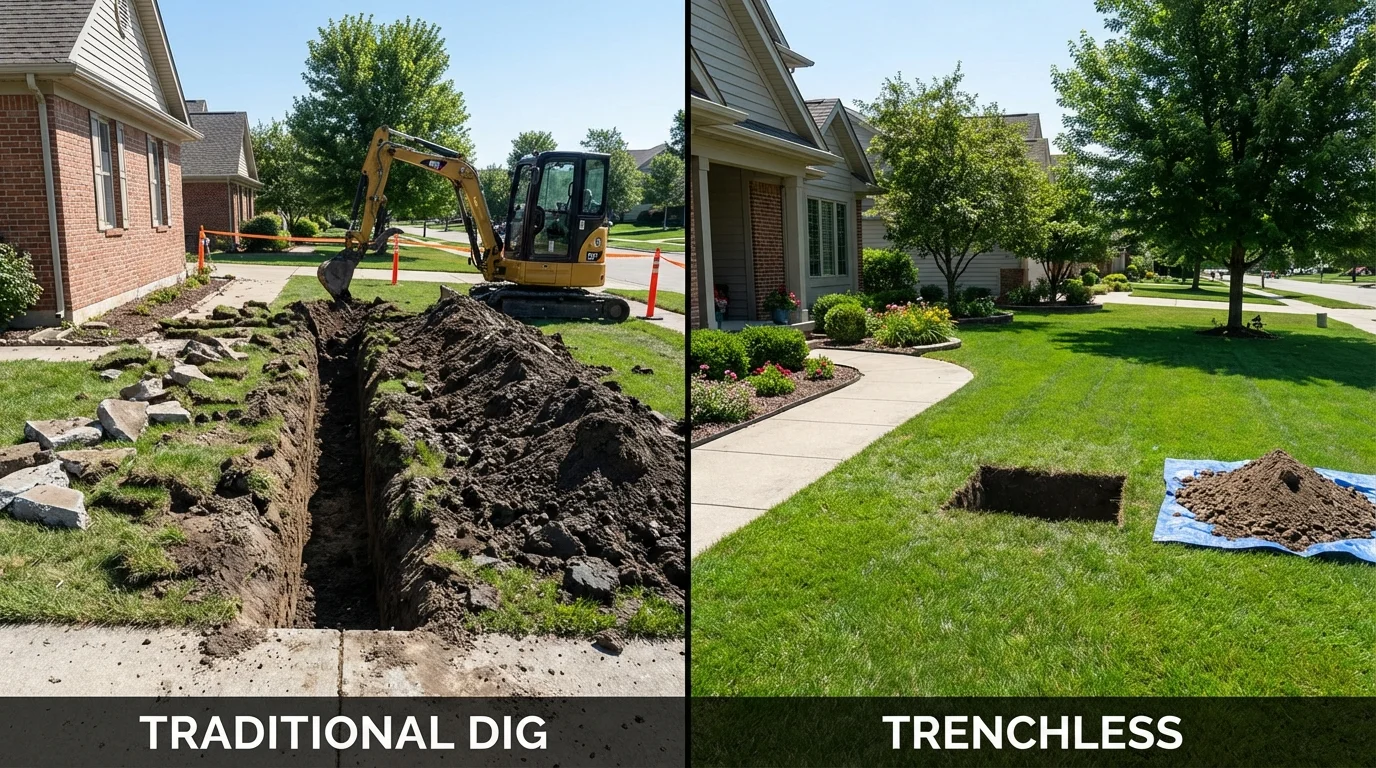Trenchless sewer repair with minimal yard damage versus traditional excavation in Eudora, AR